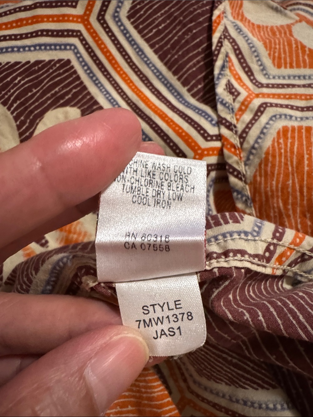 Vintage Lucky Brand Geometric Floral Long Sleeve Button Down Shirt Orange-XL - Picture 10 of 10